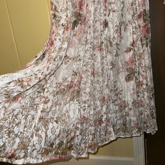 Vintage Nostalgia Pink & Terra Cota Floral Crinkle Lace Maxi Dress Size M - Picture 12 of 15